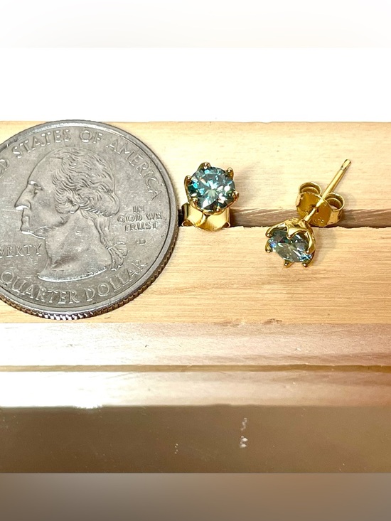 1 TCW (.5 ea) Blue-Green Moissanite Post Earrings | 14k Plated S925 Silver | NIB